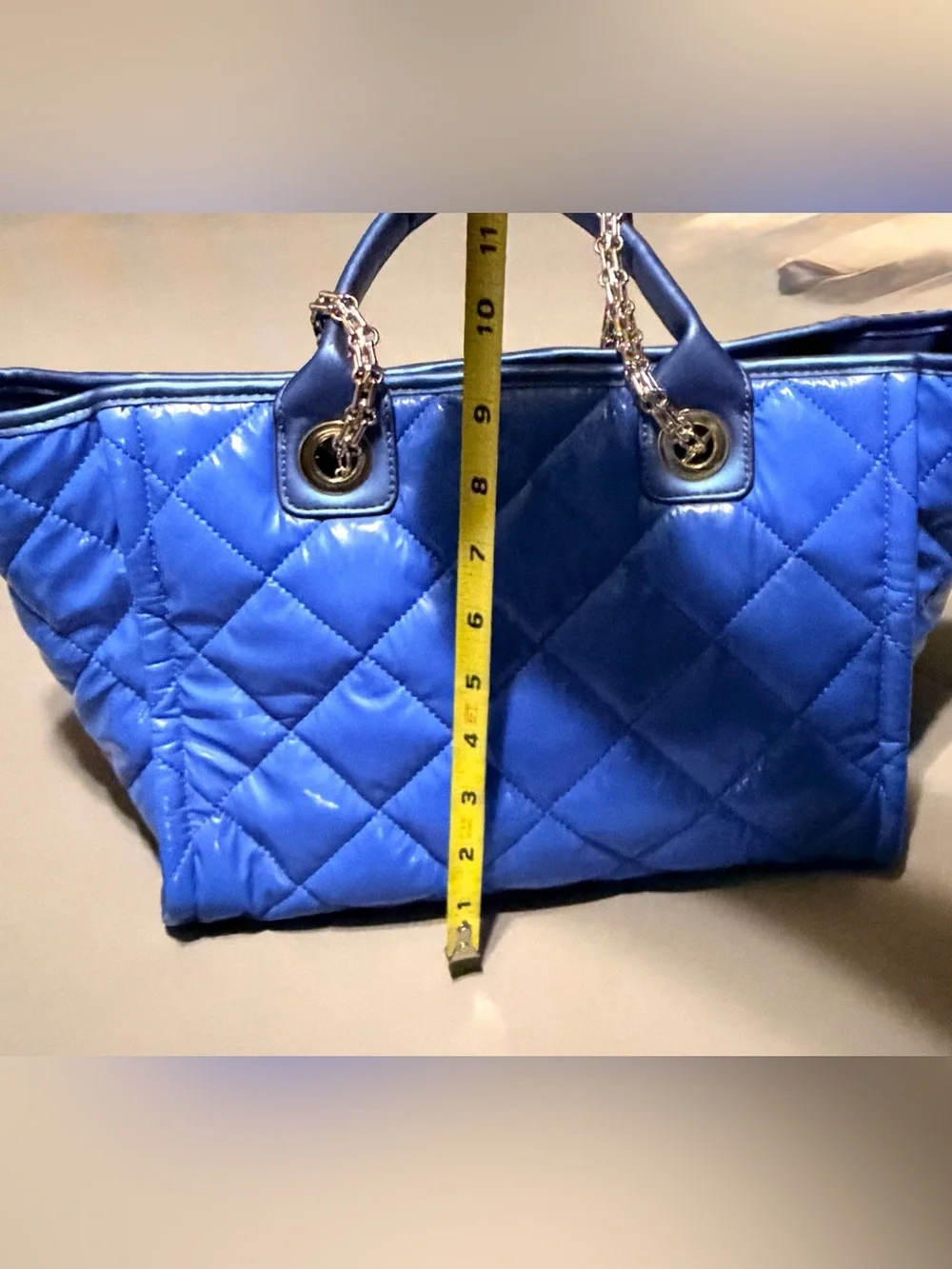 Steve Madden Quilted Royal Blue Tote with Chain Handles